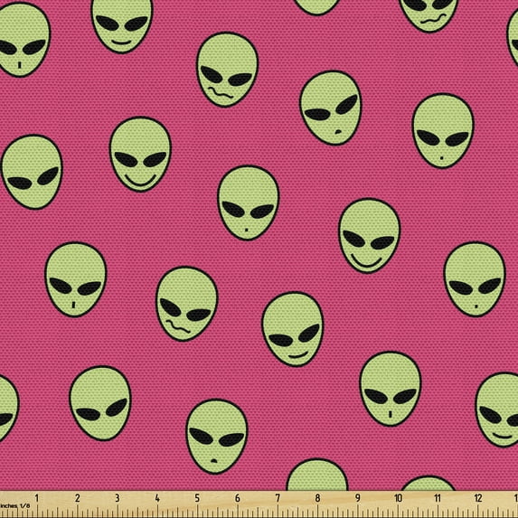 Ambesonne Alien Fabric by the Yard Upholstery, Bicolour Extraterrestrial, 10 Yards, Dark Pink and Pale Green