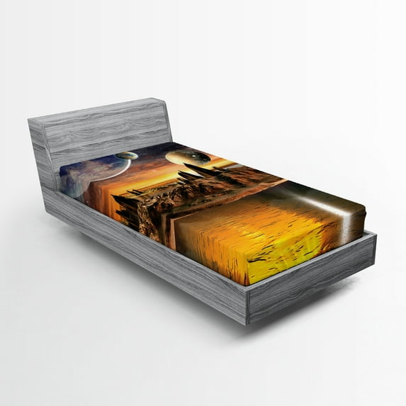 Ambesonne Alien Fitted Sheet, Planet Sci Fi Fantasy Art, Twin XL Size, Multicolor