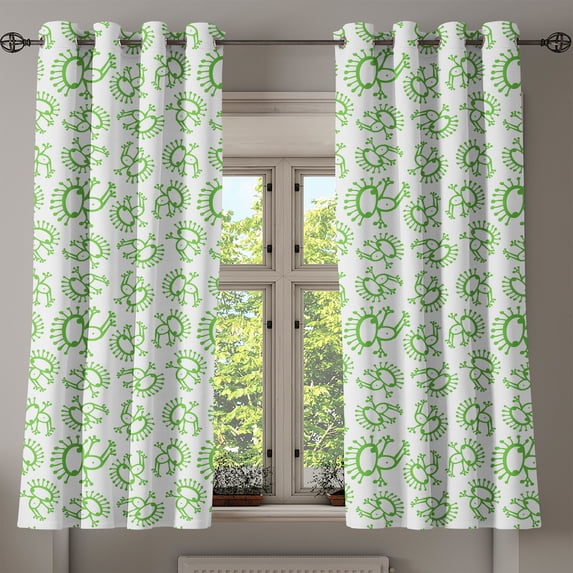 Ambesonne Alien Grommet Curtain, Doodle Monsters, 50" x 63", Lime Green