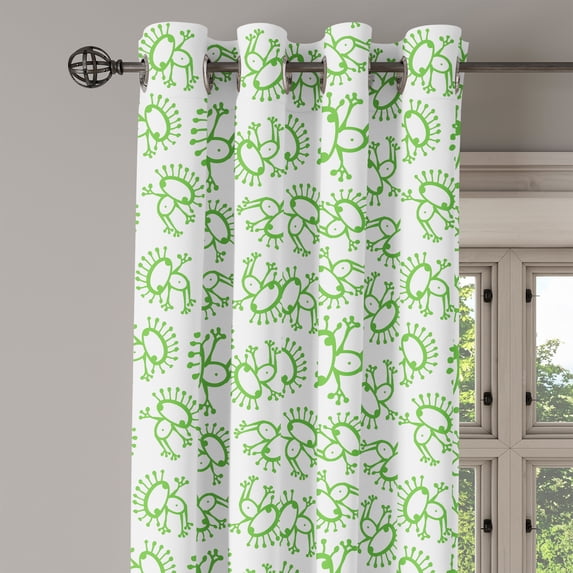 Ambesonne Alien Grommet Curtain Single Panel, Doodle Monsters, 50"x60", Lime Green
