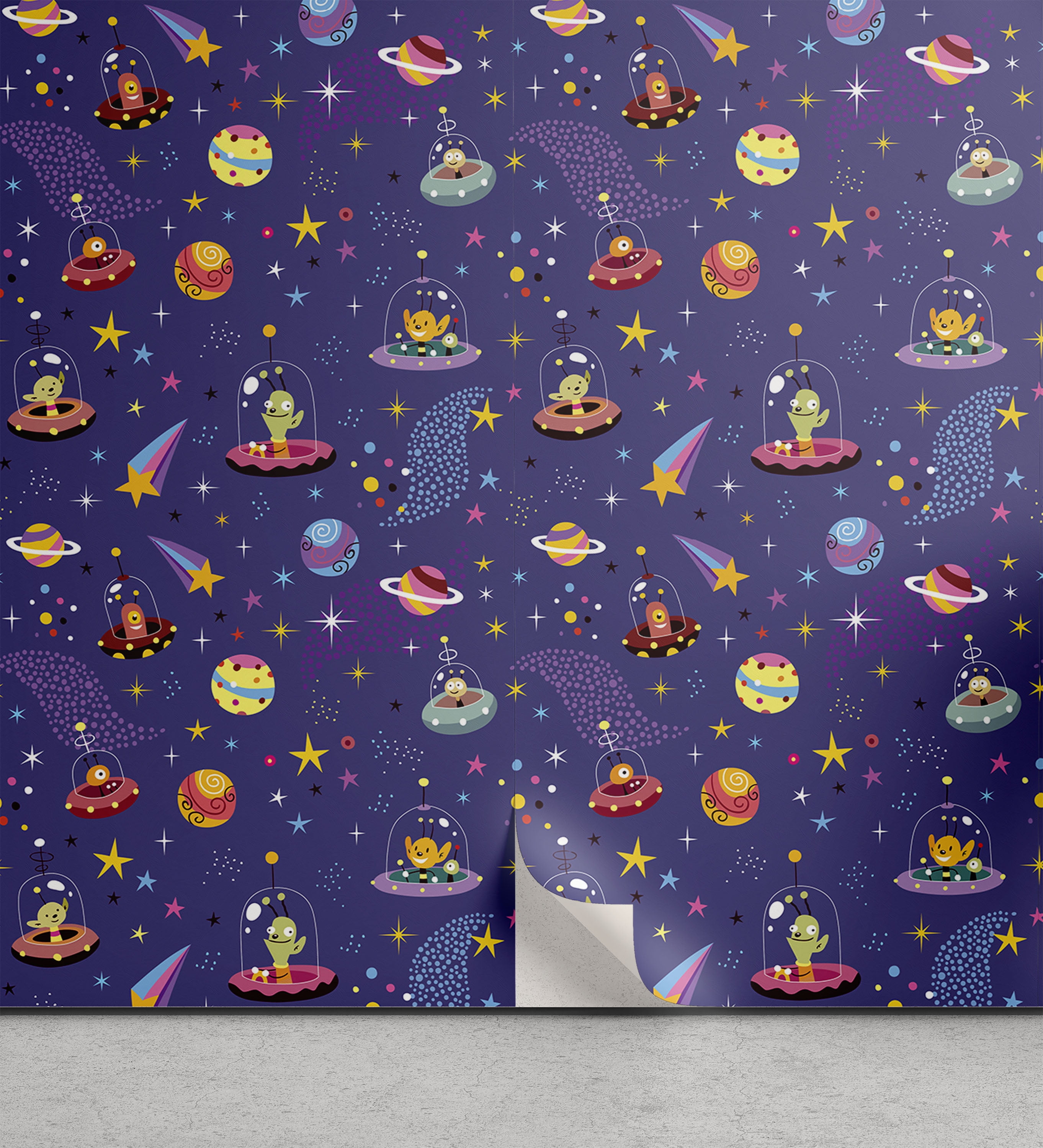 Ambesonne Alien Peel \u0026 Stick Wallpaper for Home, Space Characters Galaxy,  13\, image size:2724x3000