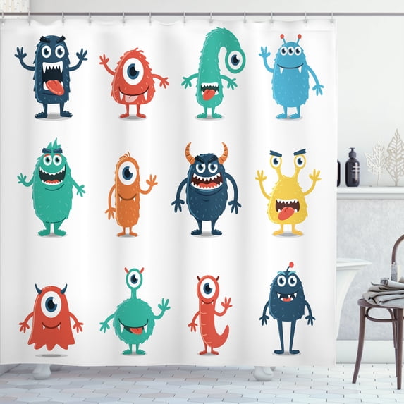 Ambesonne Alien Shower Curtain, Colorful Monster Graphic Art, 69"Wx84"L, White Multicolor