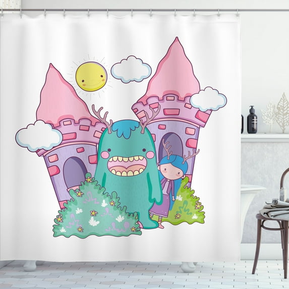 Ambesonne Alien Shower Curtain, Little Girl Monster Castle, 69"Wx84"L, Multicolor