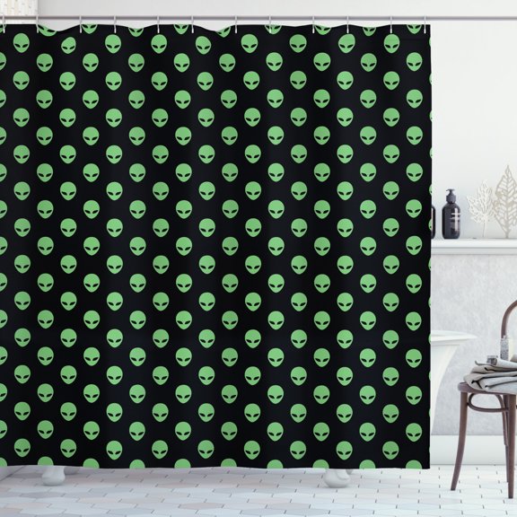 Ambesonne Alien Shower Curtain, Martian Design, 69"Wx70"L, Fern Green Black
