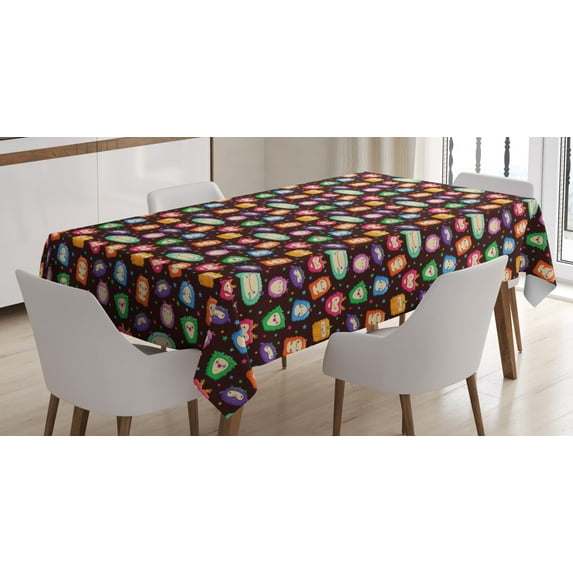 Ambesonne Alien Tablecloth Rectangular Table Cover, Abstract Fluffy Monsters, 60"x84", Multicolor