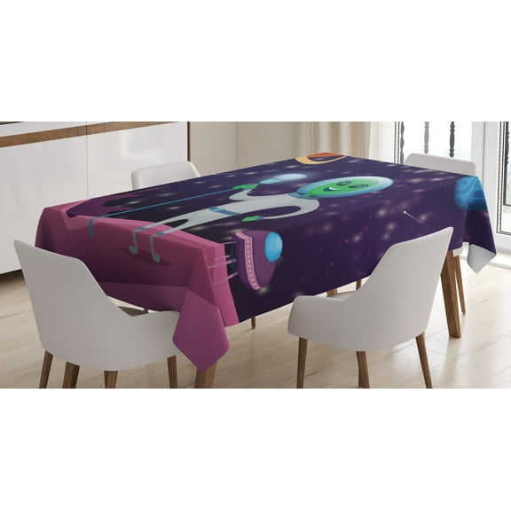 Ambesonne Alien Tablecloth Rectangular Table Cover, Cosmic Space Funny Character, 60"x90", Dark Purple Multicolor