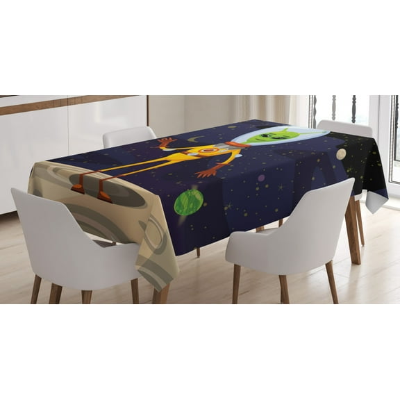 Ambesonne Alien Tablecloth Rectangular Table Cover, Funny Creature in a Spacesuit, 60"x90", Multicolor