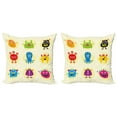 thumbnail image 1 of Ambesonne Alien Throw Pillow Cover 2 Pack, Colorful Monsters Funny Faces, 24", Cream and Multicolor, 1 of 7