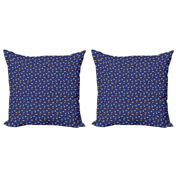 Ambesonne Alien Throw Pillow Cover 2 Pack, Cosmic Outer World Objects, 16", Indigo Multicolor