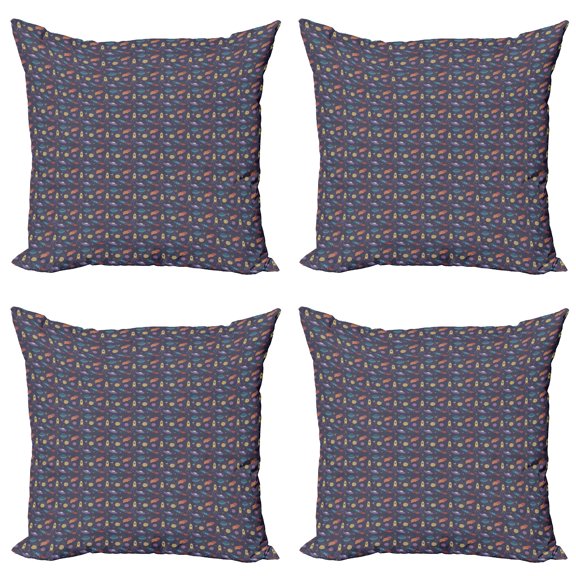 Ambesonne Alien Throw Pillow Cover 4 Pack, Rockets and Stars Pastel Hues, 18", Multicolor