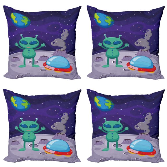 Ambesonne Alien Throw Pillow Cover 4 Pack, Vertical Shot Space Setting, 18", Multicolor