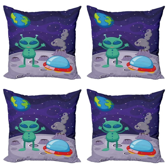 Ambesonne Alien Throw Pillow Cover 4 Pack, Vertical Shot Space Setting, 24", Multicolor
