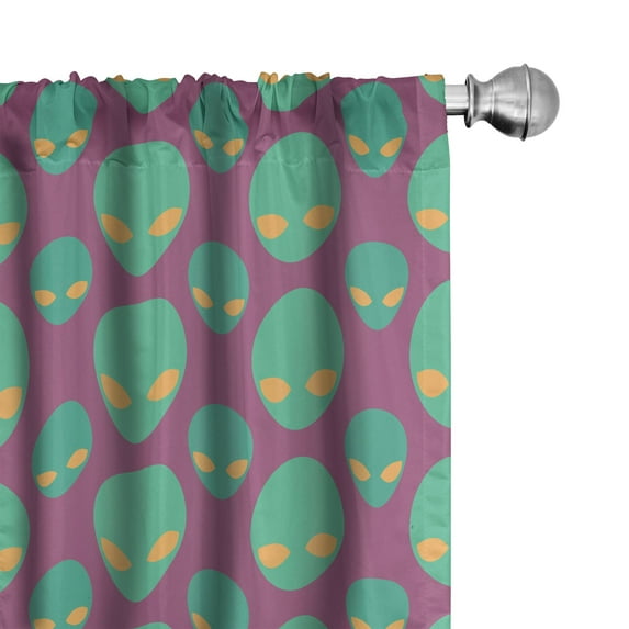 Ambesonne Alien Trip Curtains, Space Invader Face Art, Pair of 28"x63", Dark Magenta Sea Green