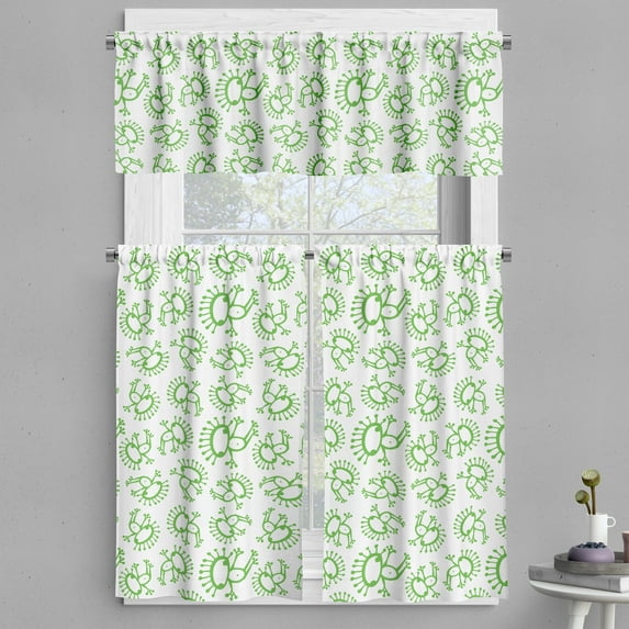 Ambesonne Alien Valance & Curtain, Doodle Monsters, 55"x45", Lime Green