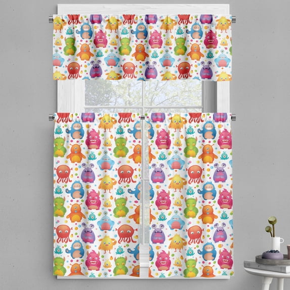 Ambesonne Alien Valance & Curtain, Mutant Monster Lizards, 55"x36", Multicolor