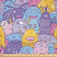 thumbnail image 1 of Ambesonne Aliens Fabric by the Yard Microfiber, Happy Monsters, 2 Yards, Ceil Blue and Multicolor, 1 of 2