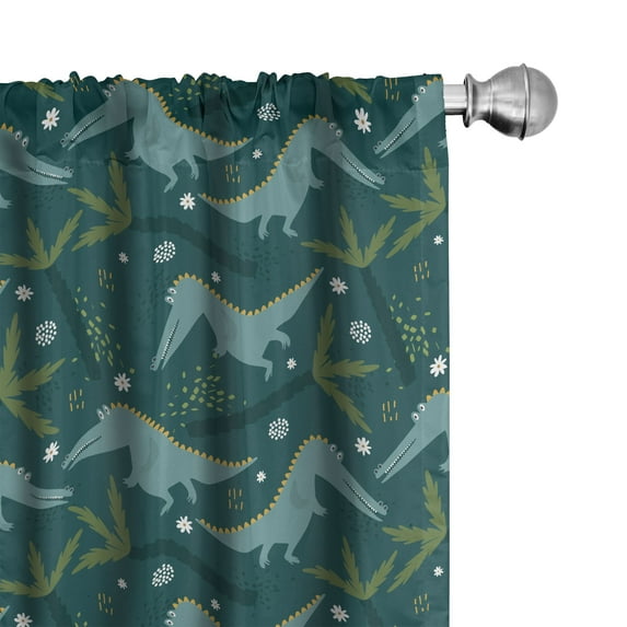 Ambesonne Alligator Curtains, Crocodiles Flowers Palms, Pair of 28"x95", Cadet Blue Orange