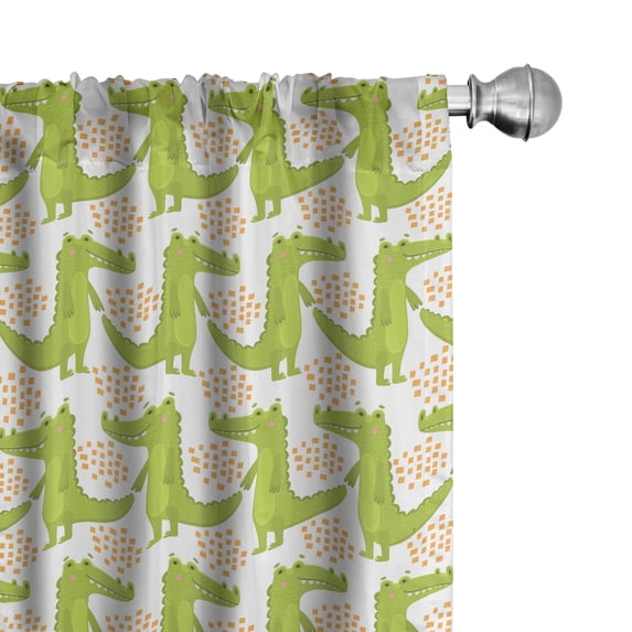 Ambesonne Alligator Curtains, Happy Crocodiles Print, Pair of 28"x95", Yellow Green and Pale Orange
