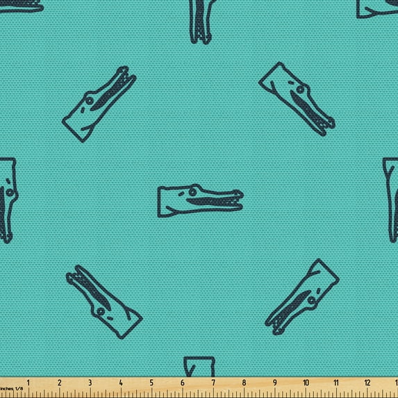 Ambesonne Alligator Fabric by the Yard Upholstery, Crocodile Heads Pattern, 1 Yard, Turquoise and Dark Blue