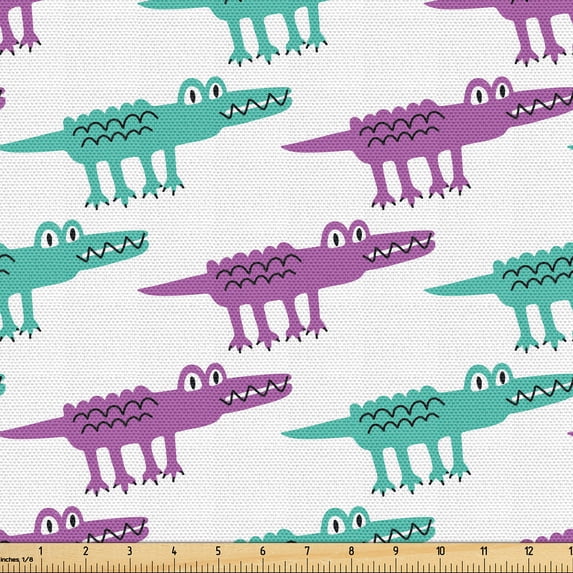 Ambesonne Alligator Fabric by the Yard Upholstery, Crocodiles on Plain Back, 10 Yards, Fuchsia and Dark Seafoam