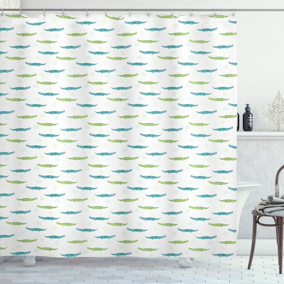 Ambesonne Alligator Shower Curtain, Watercolor Crocodiles, 69"Wx70"L, Pale Green and Pale Blue