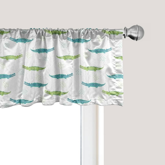 Ambesonne Alligator Window Valance, Watercolor Style Green and Blue Toned Friendly Crocodile Characters, Curtain Valance for Kitchen Bedroom Decor with Rod Pocket, 54" X 12", Pale Green and Pale Blue