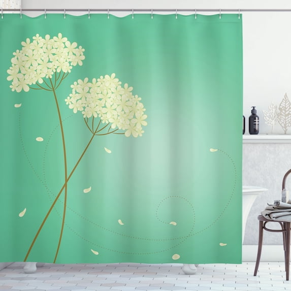 Ambesonne Allium Flower Shower Curtain, Swirl Lines Leaves, 69"Wx75"L, Shamrock Green