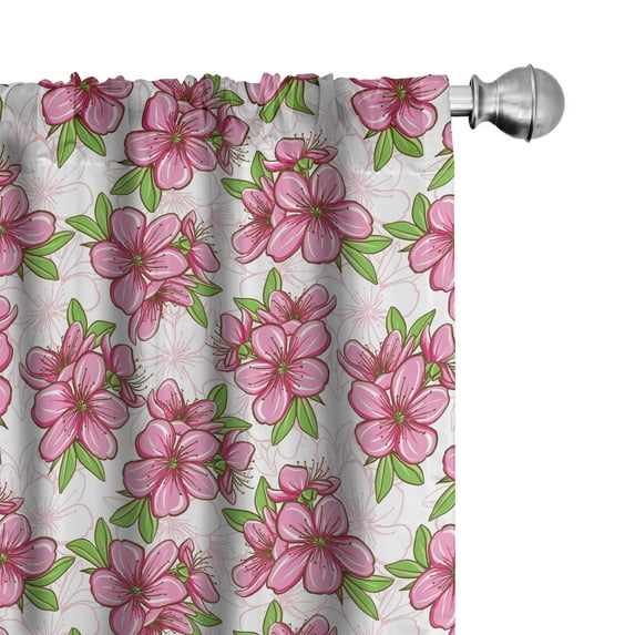 Ambesonne Almond Blossom Window Curtains, Oriental Flower, Each 28" W x 63" L, Pink Green and White