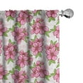 thumbnail image 1 of Ambesonne Almond Blossom Window Curtains, Oriental Flower, Each 28" W x 84" L, Pink Green and White, 1 of 4