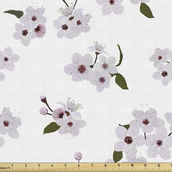 Ambesonne Almond Blossom Fabric by the Yard Upholstery, Flower Pattern Leaf, 3 Yards, Olive Green