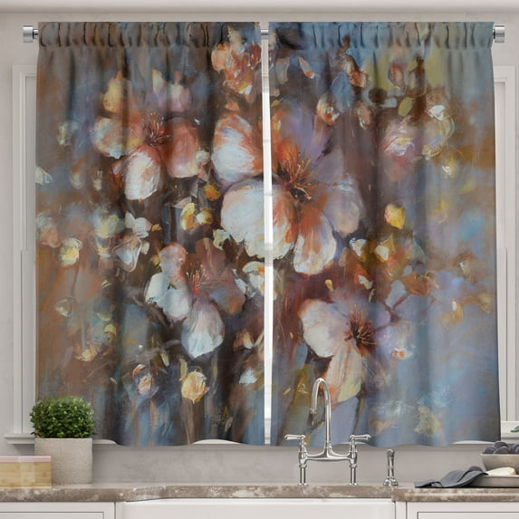 Ambesonne Almond Blossom Kitchen Curtains, Oil Painting Cherry, 55"x39", Multicolor
