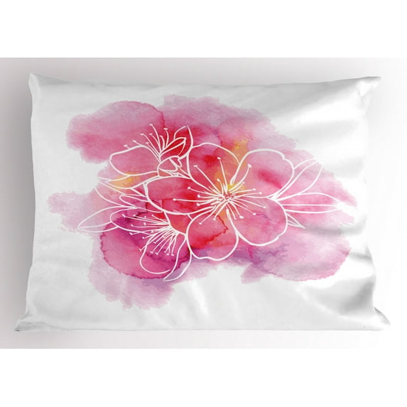 Ambesonne Almond Blossom Pillow Sham, Watercolor Stain, 36" X 20", Pale Pink Vermilion