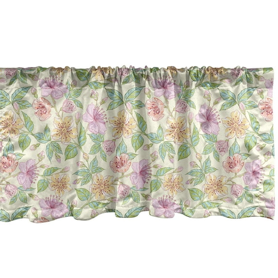 Ambesonne Almond Blossom Window Valance, Colorful Arrangement of Flowers Cottage Garden Hand Drawn Flower Corsage, Curtain Valance for Kitchen Bedroom Decor with Rod Pocket, 54" X 18", Multicolor