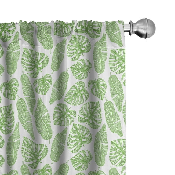 Ambesonne Aloha Window Curtains, Hawaii Jungle Leaves Arcadia, Each 28" W x 84" L, Lime Green White
