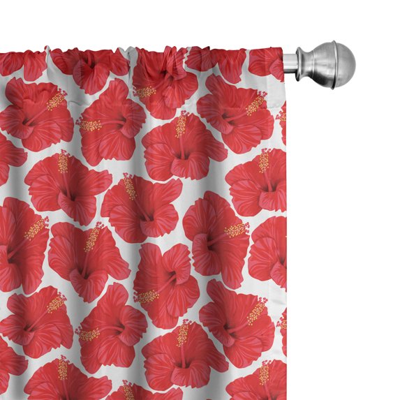 Ambesonne Aloha Window Curtains, Tropical Summer Flora Scene, Each 28" W x 84" L, Dark Coral Brown