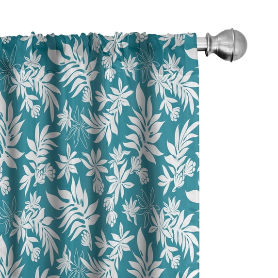Ambesonne Aloha Curtains, Summer Hawaiian Exotic Floral, Pair of 28"x95", Dark Turquoise and White
