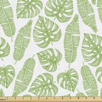 Ambesonne Aloha Fabric by the Yard Upholstery, Hawaii Jungle Leaves Arcadia, 5 Yards, Lime Green White