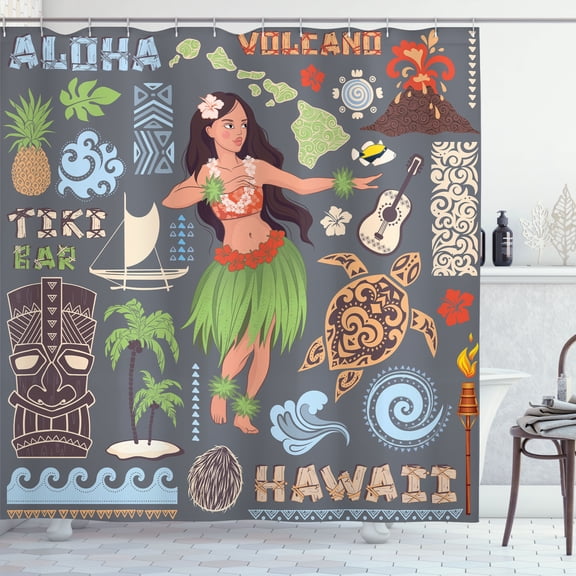 Ambesonne Aloha Hawaii Shower Curtain, Traditional Lady Print, 69"Wx84"L, Multicolor
