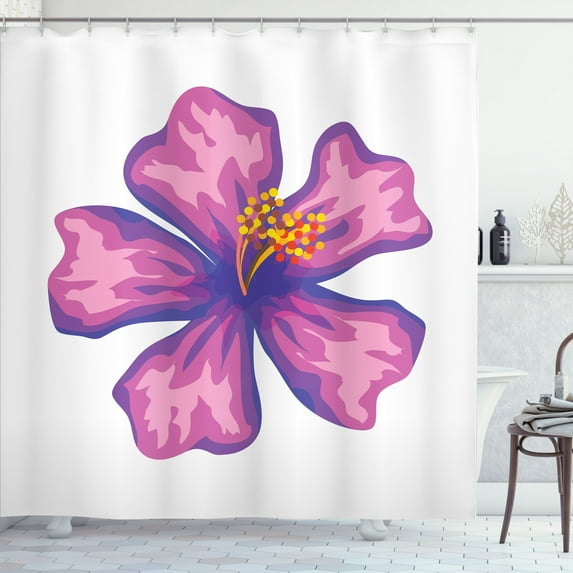 Ambesonne Aloha Shower Curtain, Exotic Hibiscus Flower Art, 69"Wx84"L, White Pink and Violet