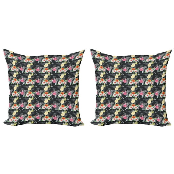 Ambesonne Aloha Throw Pillow Cover 2 Pack, Cocktails Hibiscus Zebra, 16", Multicolor