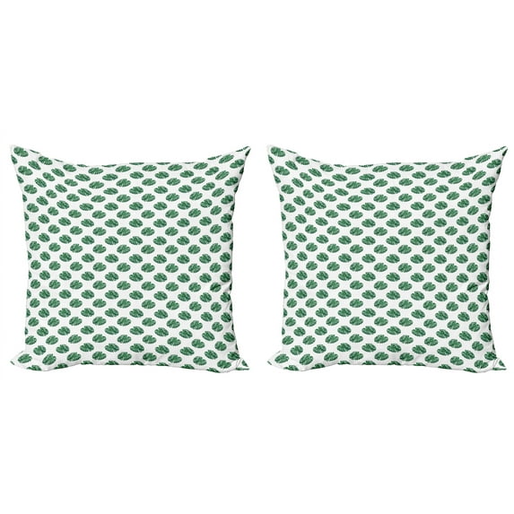 Ambesonne Aloha Throw Pillow Cover 2 Pack, Evergreen Monstera Leaf, 24", Green and White