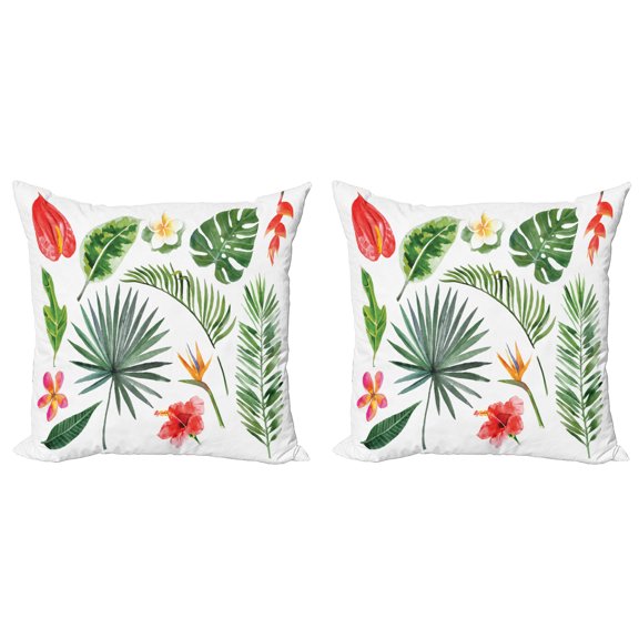 Ambesonne Aloha Throw Pillow Cover 2 Pack, Jungle Rainforest, 16", Multicolor
