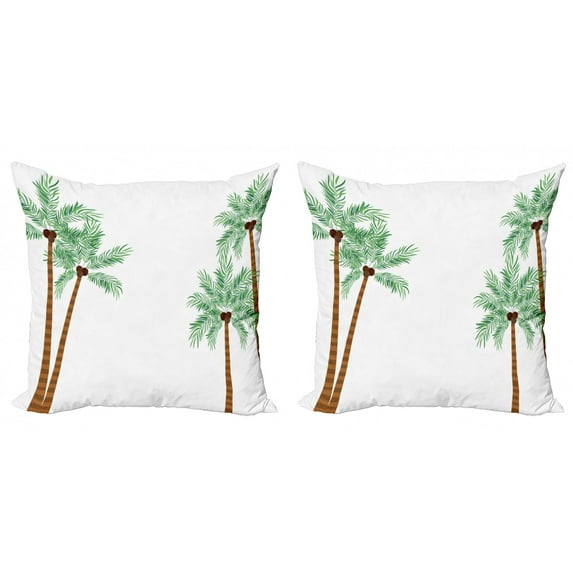 Ambesonne Aloha Throw Pillow Cover 2 Pack, Tall Palm Trees with Coconuts, 18", White Green Ginger