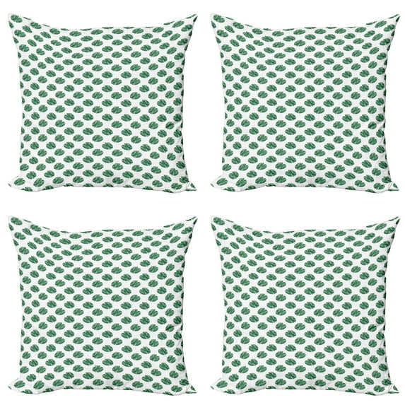 Ambesonne Aloha Throw Pillow Cover 4 Pack, Evergreen Monstera Leaf, 16", Green and White