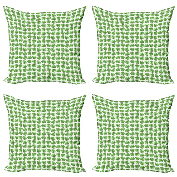 Ambesonne Aloha Throw Pillow Cover 4 Pack, Repeated Monstera Plantation, 20", Olive Green Green White