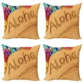 thumbnail image 1 of Ambesonne Aloha Throw Pillow Cover 4 Pack, Summer Holiday Season Theme, 20", Brown and Red, 1 of 7