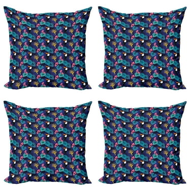 Ambesonne Aloha Throw Pillow Cover 4 Pack, Tropical Island Nature Toucan, 20", Multicolor
