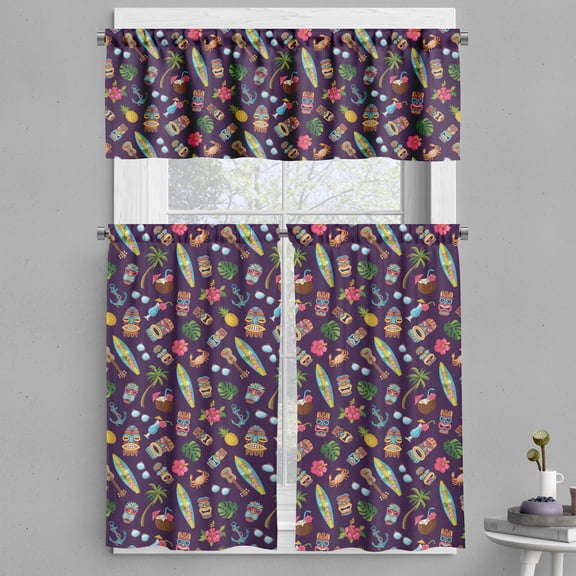 Ambesonne Aloha Valance & Curtain, Simplified Totem Palm Tree, 55"x24", Indigo Mustard Fern Green