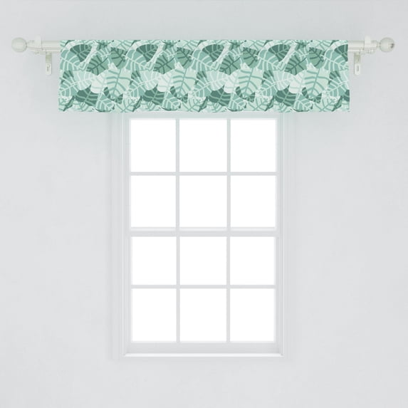 Ambesonne Aloha Window Valance, Arrangement of Cluttered Hand Drawn Summer Plants Stripes on Leaves, Curtain Valance for Kitchen Bedroom Decor with Rod Pocket, 54" X 12", Pale Seafoam Pale Teal
