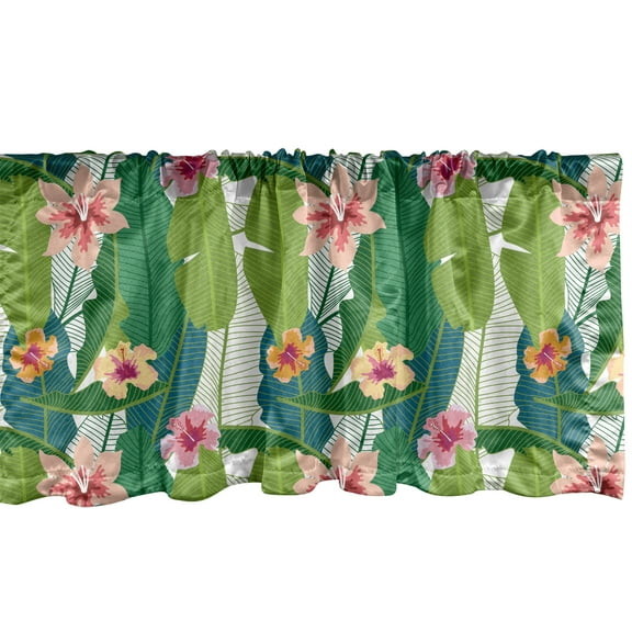 Ambesonne Aloha Window Valance, Banana Leaves Hawaii, 54" X 12", Multicolor